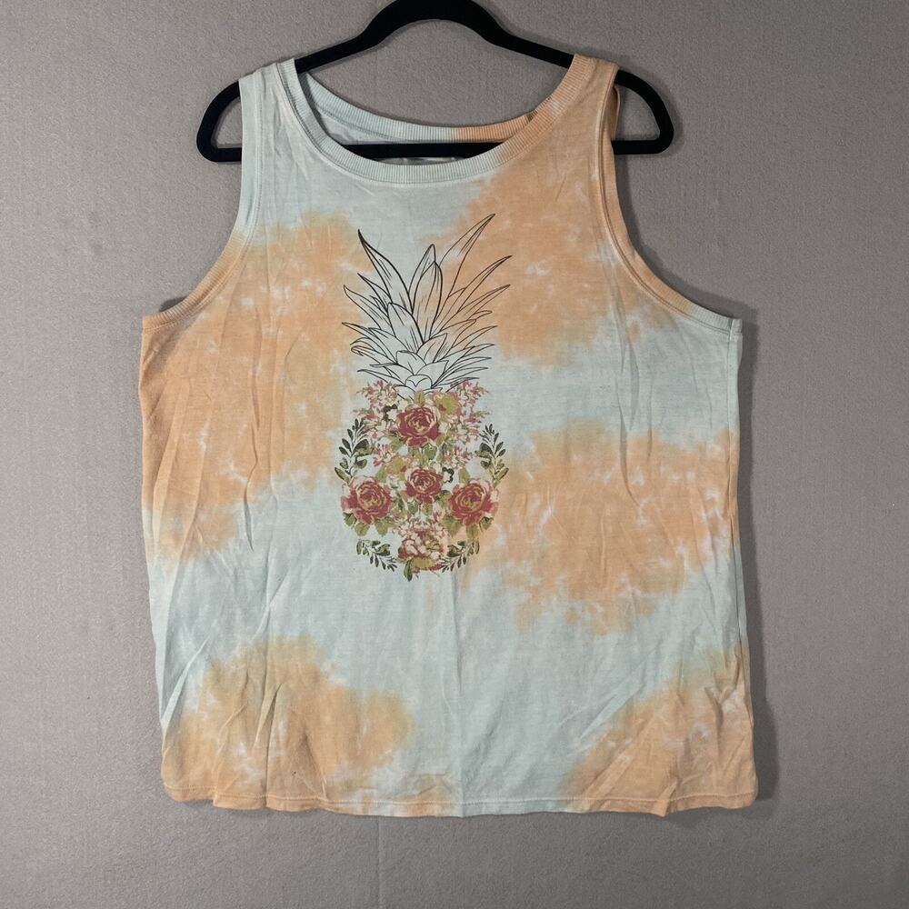 Torrid Pineapple Sleeveless Tank Top Shirt Tie Dye Orange Blue Womans Size 2x